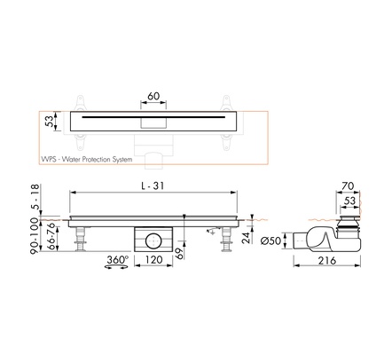 Easy Drain XS Nano-Line Wall 70 cm