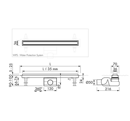 XS-Line 100 cm incl. afbouwdeel Z1 gepolijst